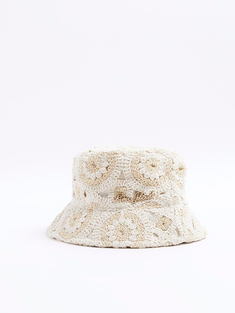 River Island Cream Crochet Bucket Hat - Image 1 of 4
