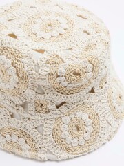 River Island Cream Crochet Bucket Hat - Image 3 of 4