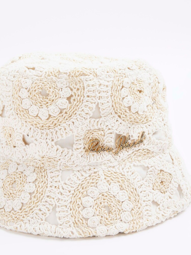 River Island Cream Crochet Bucket Hat - Image 4 of 4