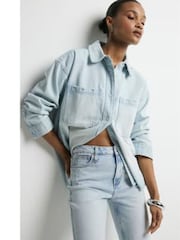 Синие прямые джинсы узкого кроя с завышенной талией River Island - Image 3 of 5