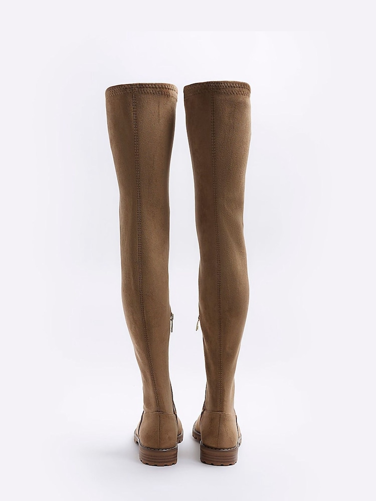Buy River Island Brown Suedette Over The Knee Boots from Next Bahrain