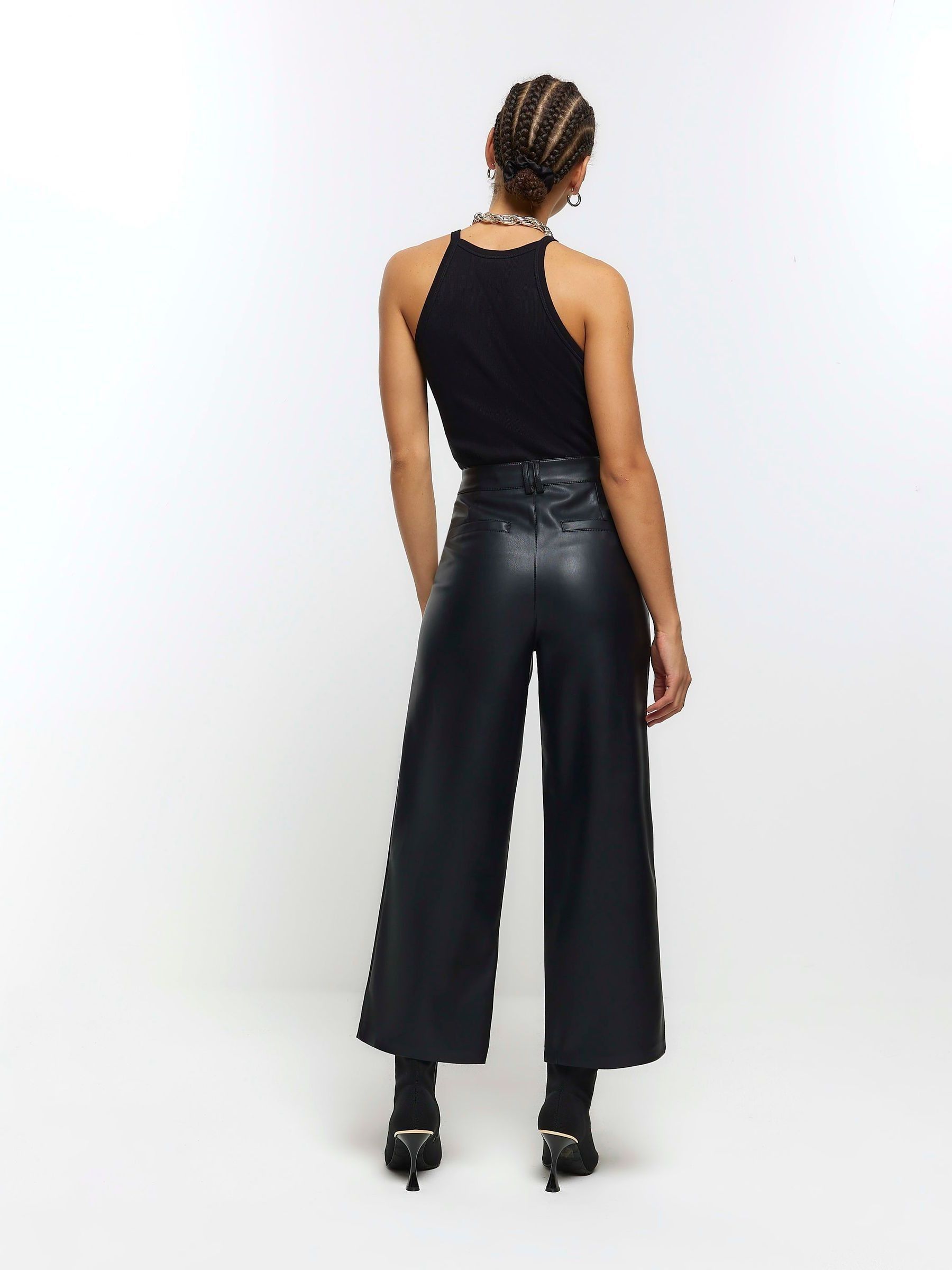Buy River Island Black Faux Leather Crop Trousers from Next USA