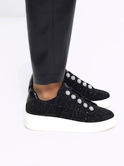 River Island Black Pearl Button Slip On Trainers - Image 1 of 6
