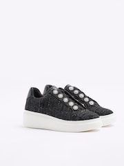 River Island Black Pearl Button Slip On Trainers - Image 3 of 6