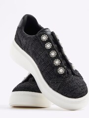 River Island Black Pearl Button Slip On Trainers - Image 5 of 6