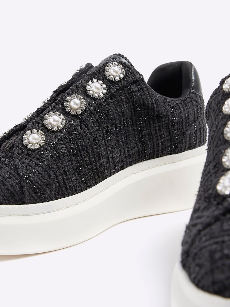River Island Black Pearl Button Slip On Trainers - Image 6 of 6