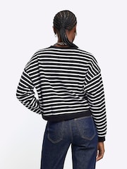 River Island Black Stripe Cropped 100% Cotton Sweatshirt - Image 2 of 6