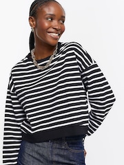 River Island Black Stripe Cropped 100% Cotton Sweatshirt - Image 4 of 6