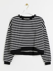 River Island Black Stripe Cropped 100% Cotton Sweatshirt - Image 5 of 6