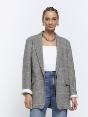 River Island Grey Check Flannel Blazer - Image 1 of 5