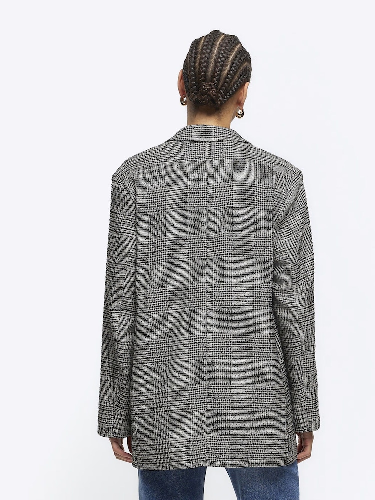 River Island Grey Check Flannel Blazer - Image 2 of 5 River Island Grey Check Flannel Blazer - Image 2 of 5