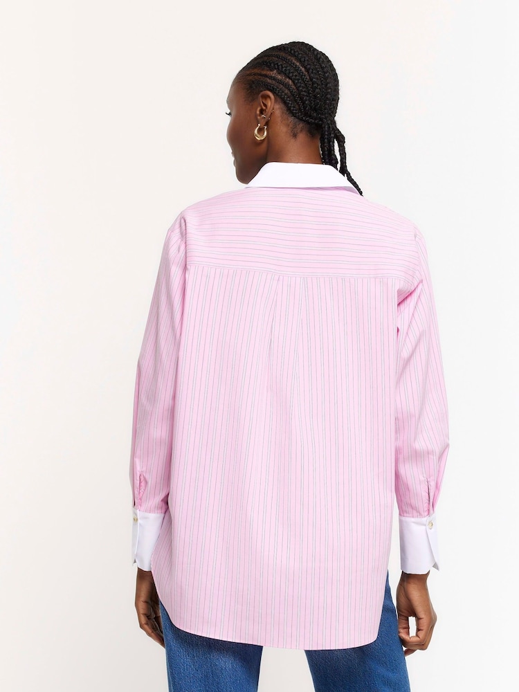 Różowy - River Island Oversized Fit Stripe Shirt - Image 2 of 4