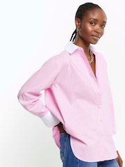Różowy - River Island Oversized Fit Stripe Shirt - Image 3 of 4