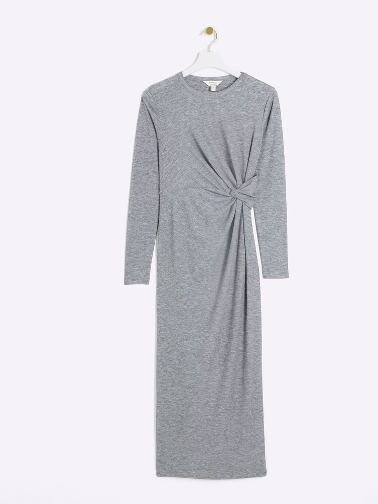 River Island Grey 100% Cotton Cosy Twist Column Dress - Image 6 of 6 River Island Grey 100% Cotton Cosy Twist Column Dress - Image 6 of 6