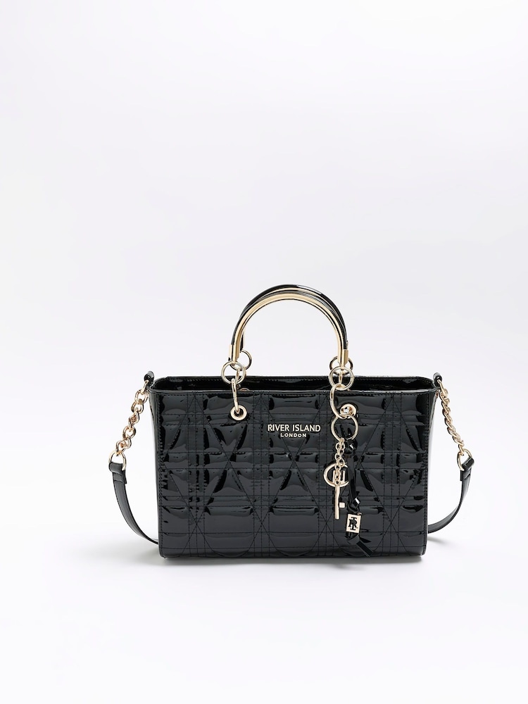 River Island Black Patent Tote Bag - Image 1 of 6 River Island Black Patent Tote Bag - Image 1 of 6