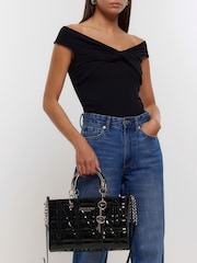 River Island Black Patent Tote Bag - Image 6 of 6