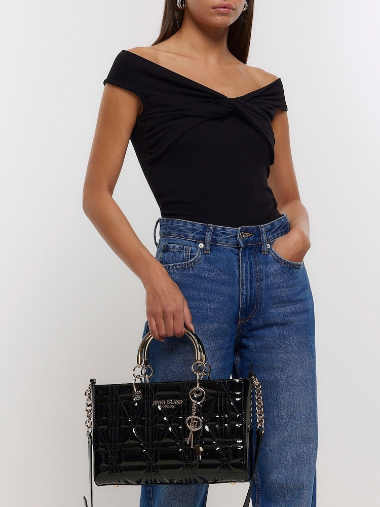 River Island Black Patent Tote Bag - Image 6 of 6