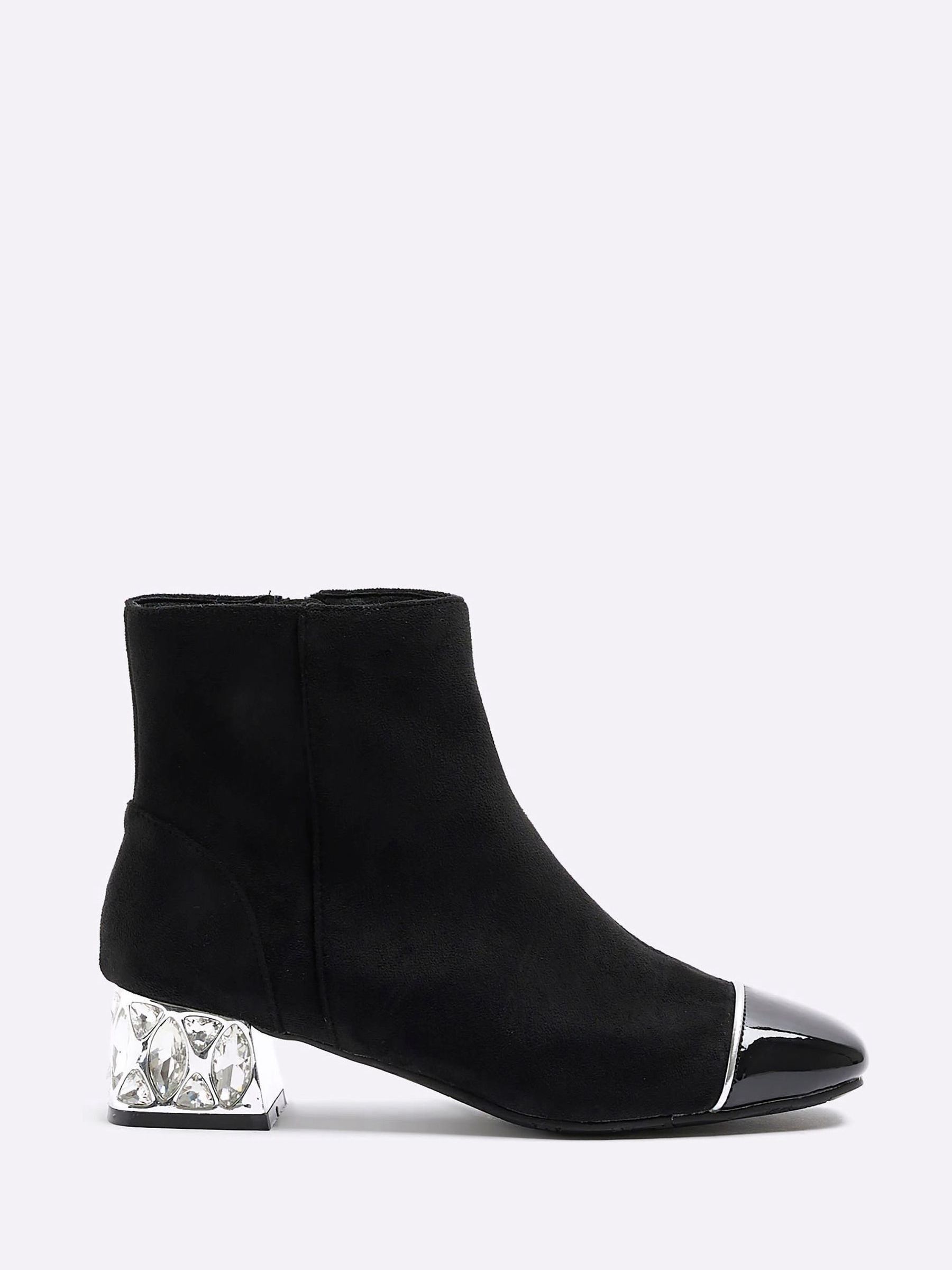 Buy River Island Black Suedette Diamante Heel Ankle Boots from Next Luxembourg