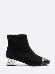 River Island Black Suedette Diamante Heel Ankle Boots - Image 1 of 4