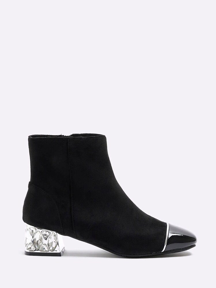 River Island Black Suedette Diamante Heel Ankle Boots - Image 1 of 4