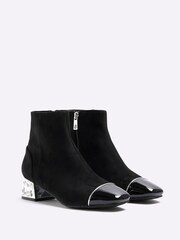 River Island Black Suedette Diamante Heel Ankle Boots - Image 2 of 4