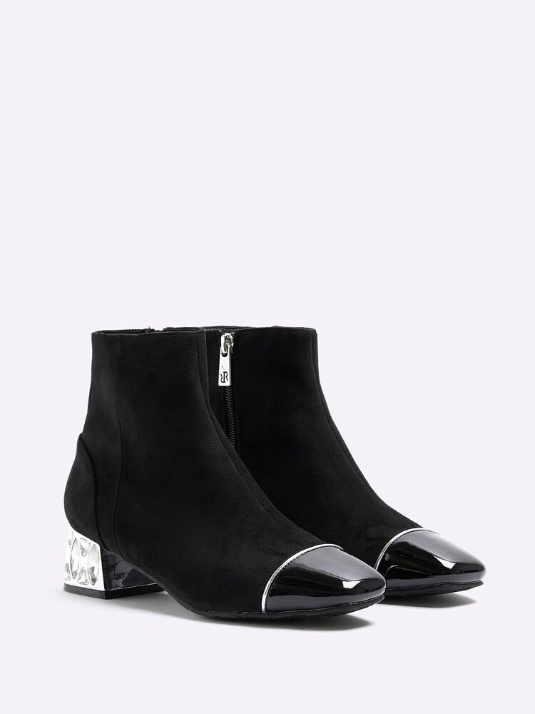 River Island Black Suedette Diamante Heel Ankle Boots - Image 2 of 4