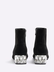 River Island Black Suedette Diamante Heel Ankle Boots - Image 3 of 4