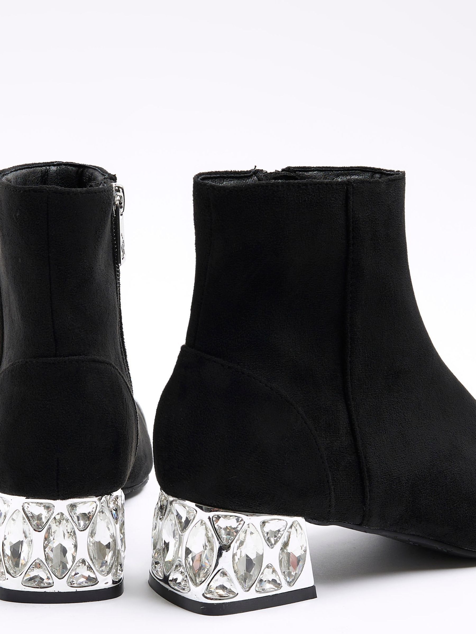 Buy River Island Black Suedette Diamante Heel Ankle Boots from Next Luxembourg