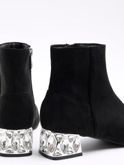 River Island Black Suedette Diamante Heel Ankle Boots - Image 4 of 4