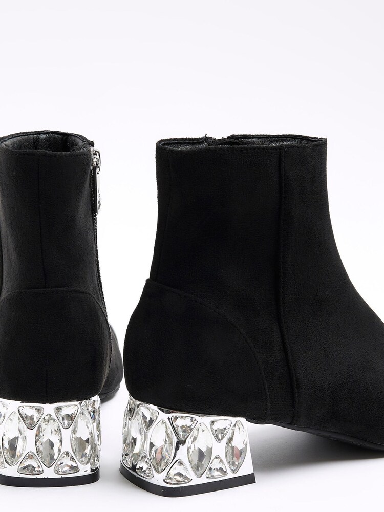 River Island Black Suedette Diamante Heel Ankle Boots - Image 4 of 4