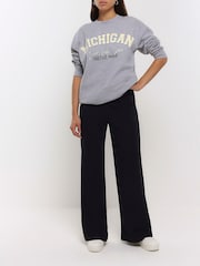 River Island Black Curve Stitched Wide Leg Trousers - Image 1 of 6