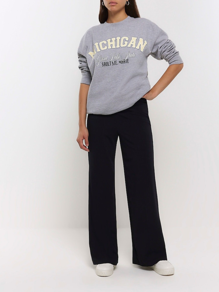 River Island Black Curve Stitched Wide Leg Trousers - Image 1 of 6