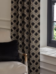 Luxuskollektion Schwergewichtige bestickte geometrische Ösenvorhänge mit Futter - Bild 1 von 5