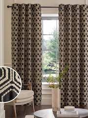 Luxuskollektion Schwergewichtige bestickte geometrische Ösenvorhänge mit Futter - Bild 2 von 5