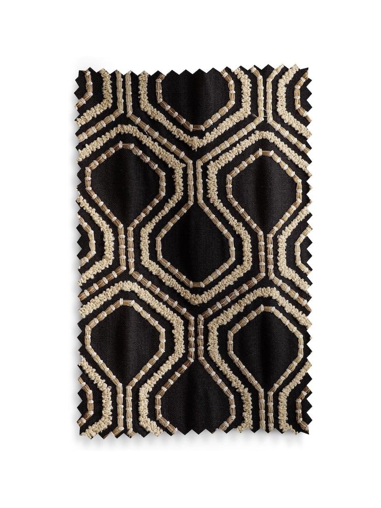 Luxuskollektion Schwergewichtige bestickte geometrische Ösenvorhänge mit Futter - Bild 5 von 5