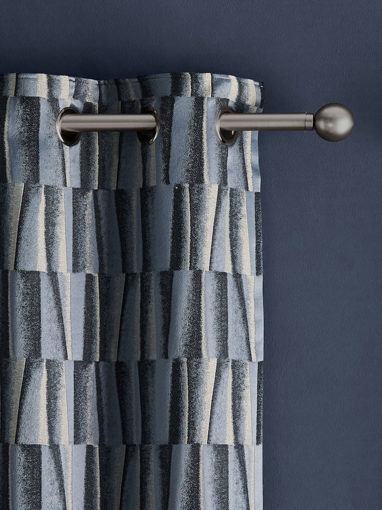 Navy Blue Abstract Blocks Jacquard Eyelet Lined Curtains - Image 1 of 6