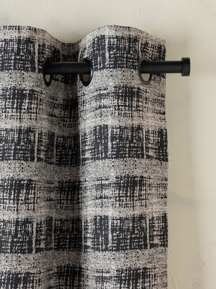 Black/White Abstract Jacquard Eyelet Lined Curtains - Image 1 of 6