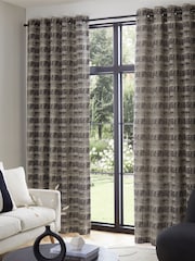 Black/White Abstract Jacquard Eyelet Lined Curtains - Image 2 of 6