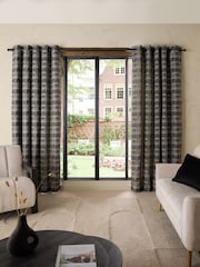 Black/White Abstract Jacquard Eyelet Lined Curtains - Image 3 of 6