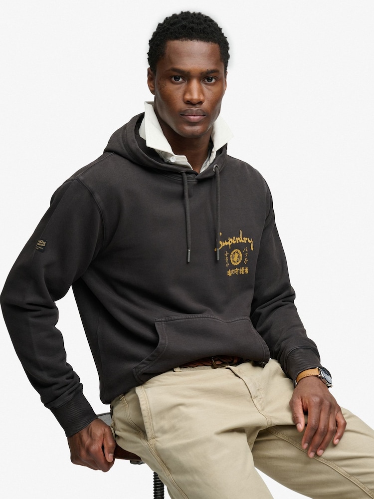 SUPERDRY Black Tokyo Narrative Loose Hoodie - Image 1 of 7 SUPERDRY Black Tokyo Narrative Loose Hoodie - Image 1 of 7