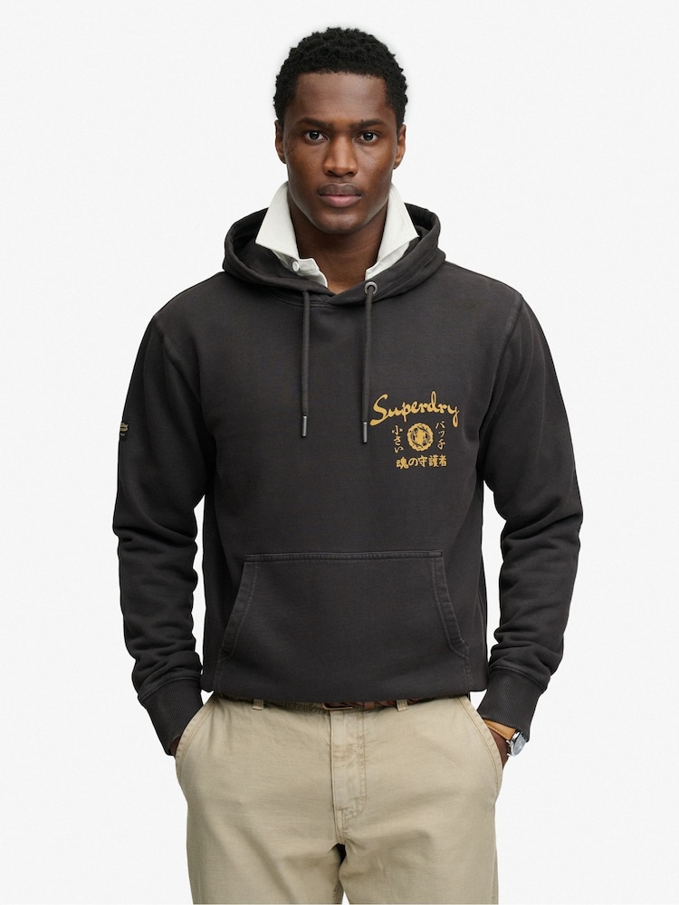 SUPERDRY Black Tokyo Narrative Loose Hoodie - Image 2 of 7 SUPERDRY Black Tokyo Narrative Loose Hoodie - Image 2 of 7