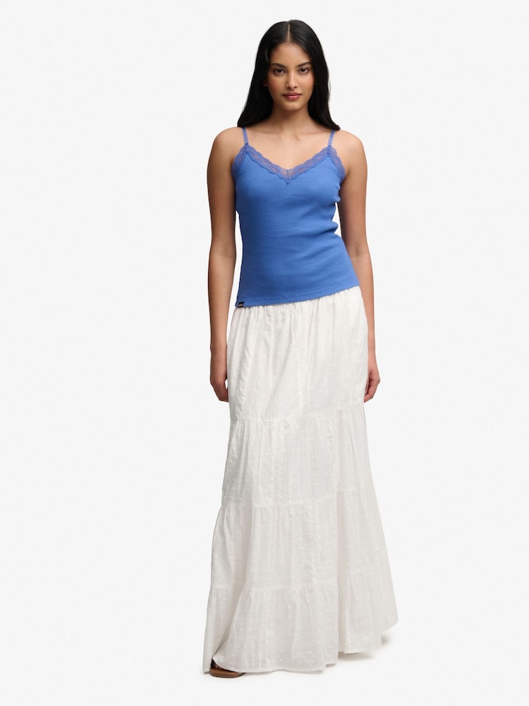 SUPERDRY Blue Essential Lace Trim Cami Top - Image 2 of 2 SUPERDRY Blue Essential Lace Trim Cami Top - Image 2 of 2