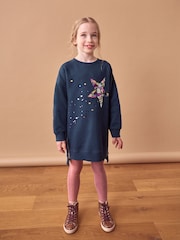 Navy Sequin Star Jumper Dress (3-16yrs) - Image 1 of 8