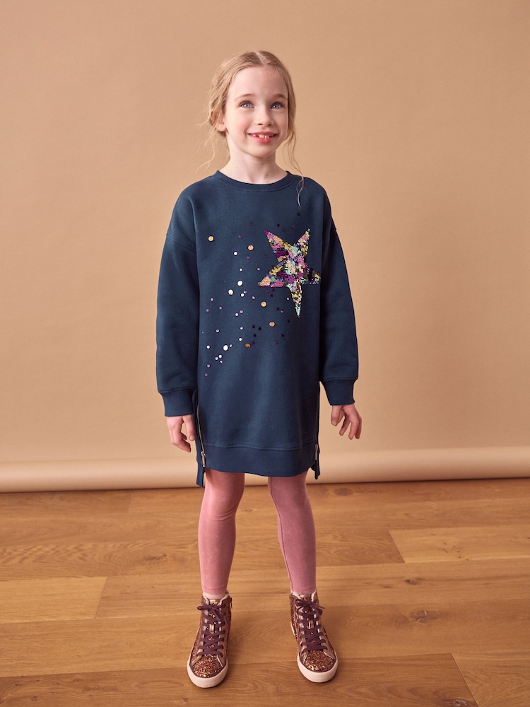 Navy Sequin Star Jumper Dress (3-16yrs) - Image 1 of 8