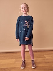 Navy Sequin Star Jumper Dress (3-16yrs) - Image 2 of 8