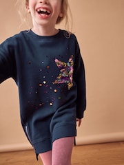 Navy Sequin Star Jumper Dress (3-16yrs) - Image 4 of 8