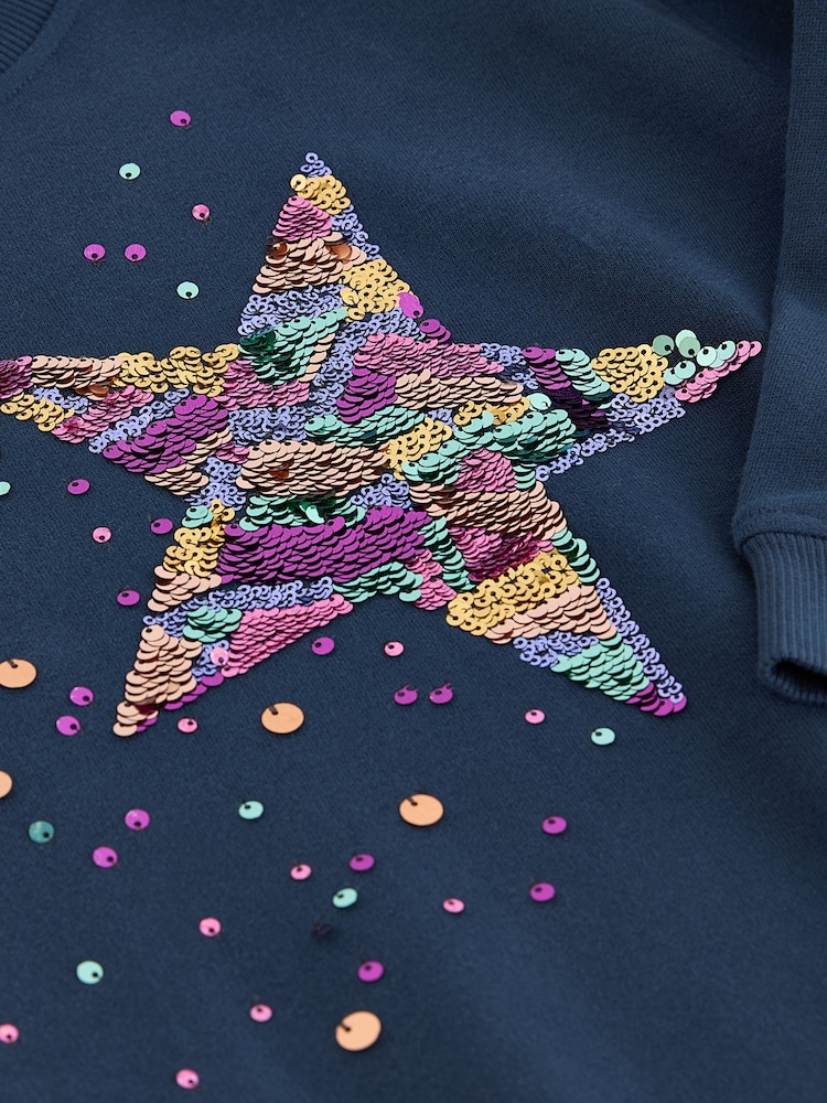 Navy Sequin Star Jumper Dress (3-16yrs) - Image 8 of 8