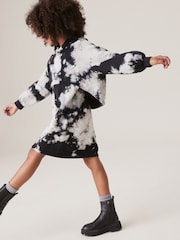 Black/White 100% Cotton Tie Dye Hoodie Dress (3-16yrs) - Image 1 of 7