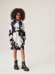Black/White 100% Cotton Tie Dye Hoodie Dress (3-16yrs) - Image 2 of 7