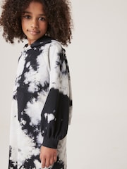 Black/White 100% Cotton Tie Dye Hoodie Dress (3-16yrs) - Image 4 of 7